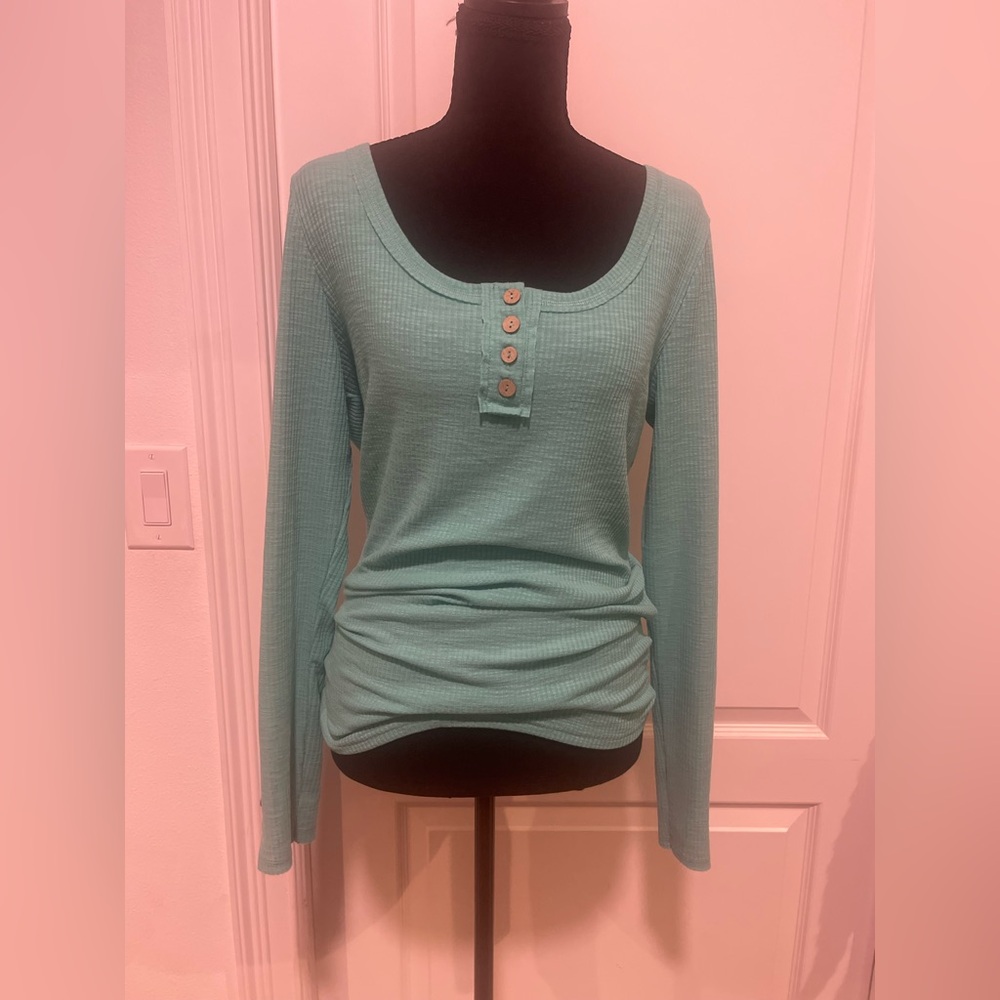 Long Sleeve Ribbed Teal/Turquoise Top